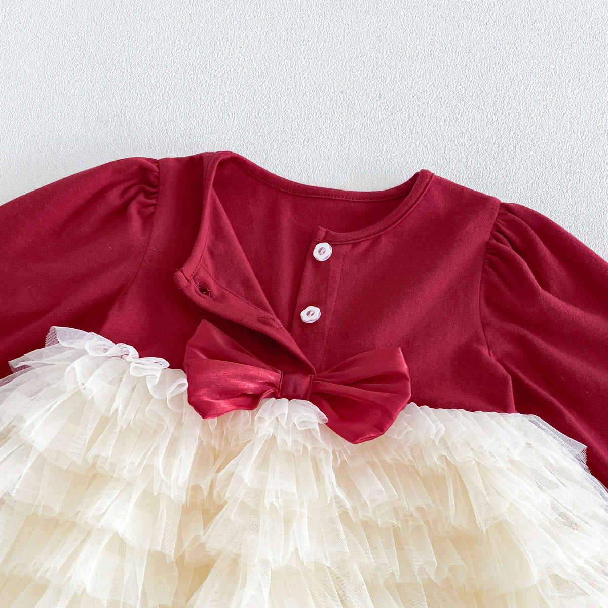 MyKids-USA® Baby Girls Long Sleeves Color Patchwork Tulle Bodysuit Dress