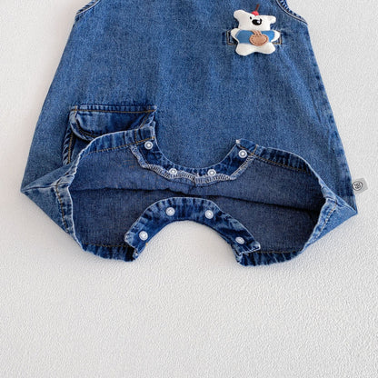 Design Summer Baby Kids Boys Sleeveless Denim Cartoon Pattern Rompers
