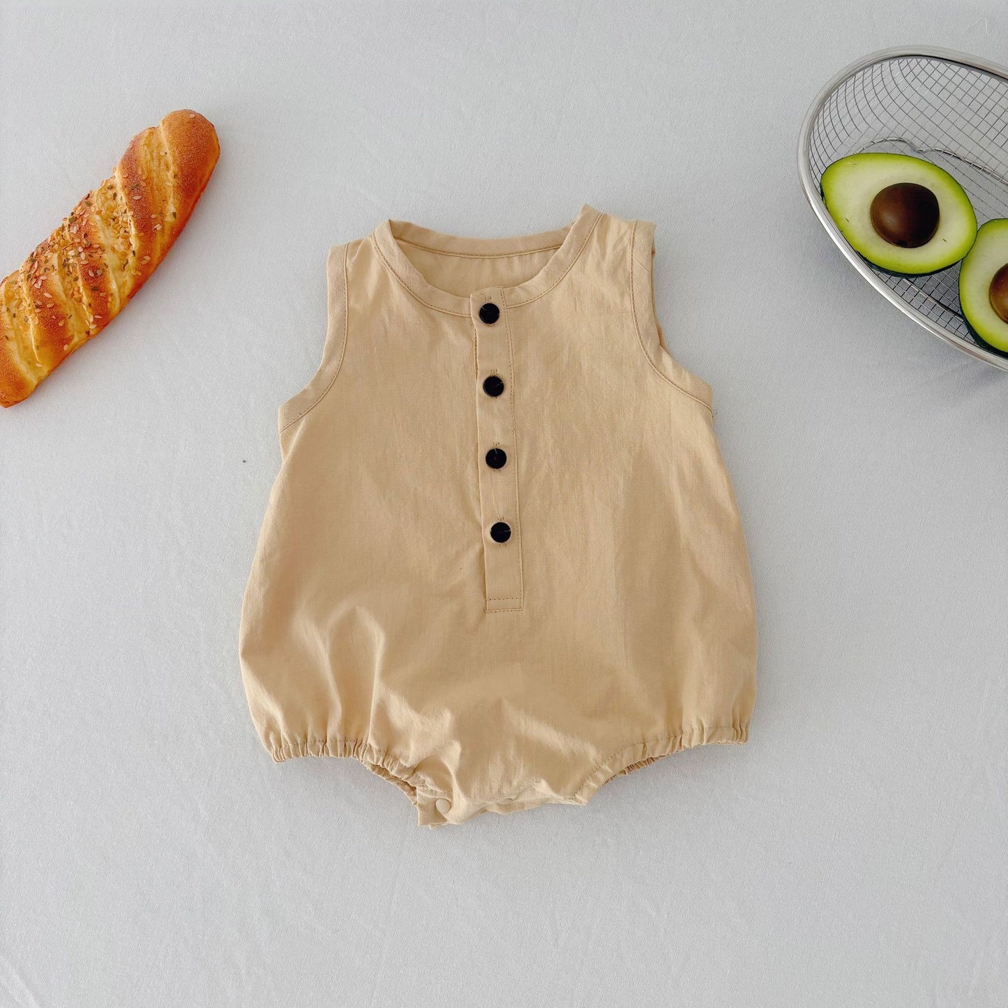 Summer Arrival Baby Unisex Simple Plain Sleeveless Open-front Thin Onesies, MyKids-USA®, Baby One-Pieces, MyKids-USA - Size/Age - 66 (3-6M) - Color - Khaki -  -  - TR2504261950-C