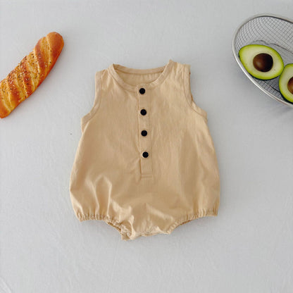 Summer Arrival Baby Unisex Simple Plain Sleeveless Open-front Thin Onesies, MyKids-USA®, Baby One-Pieces, MyKids-USA - Size/Age - 66 (3-6M) - Color - Khaki -  -  - TR2504261950-C
