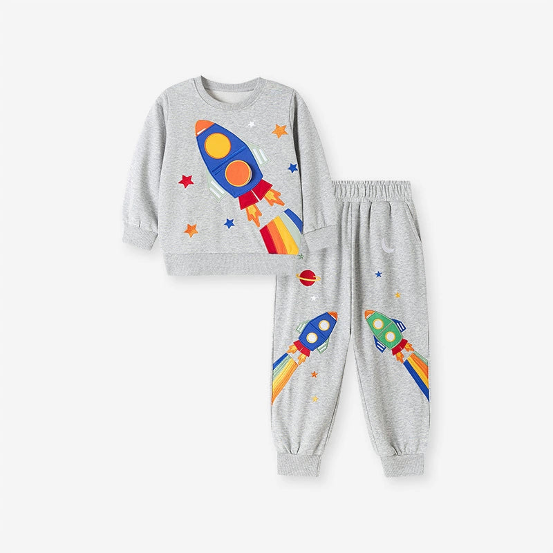 Spring and Autumn Boys Rockets and Stars Pattern Long Sleeves Top Sweatshirt and Pants Clothing Set, MyKids-USA®, Baby & Toddler Outfits, MyKids-USA - Size/Age - 90 (12-24M) - Color - Grey -  -  - TR2507122203-A