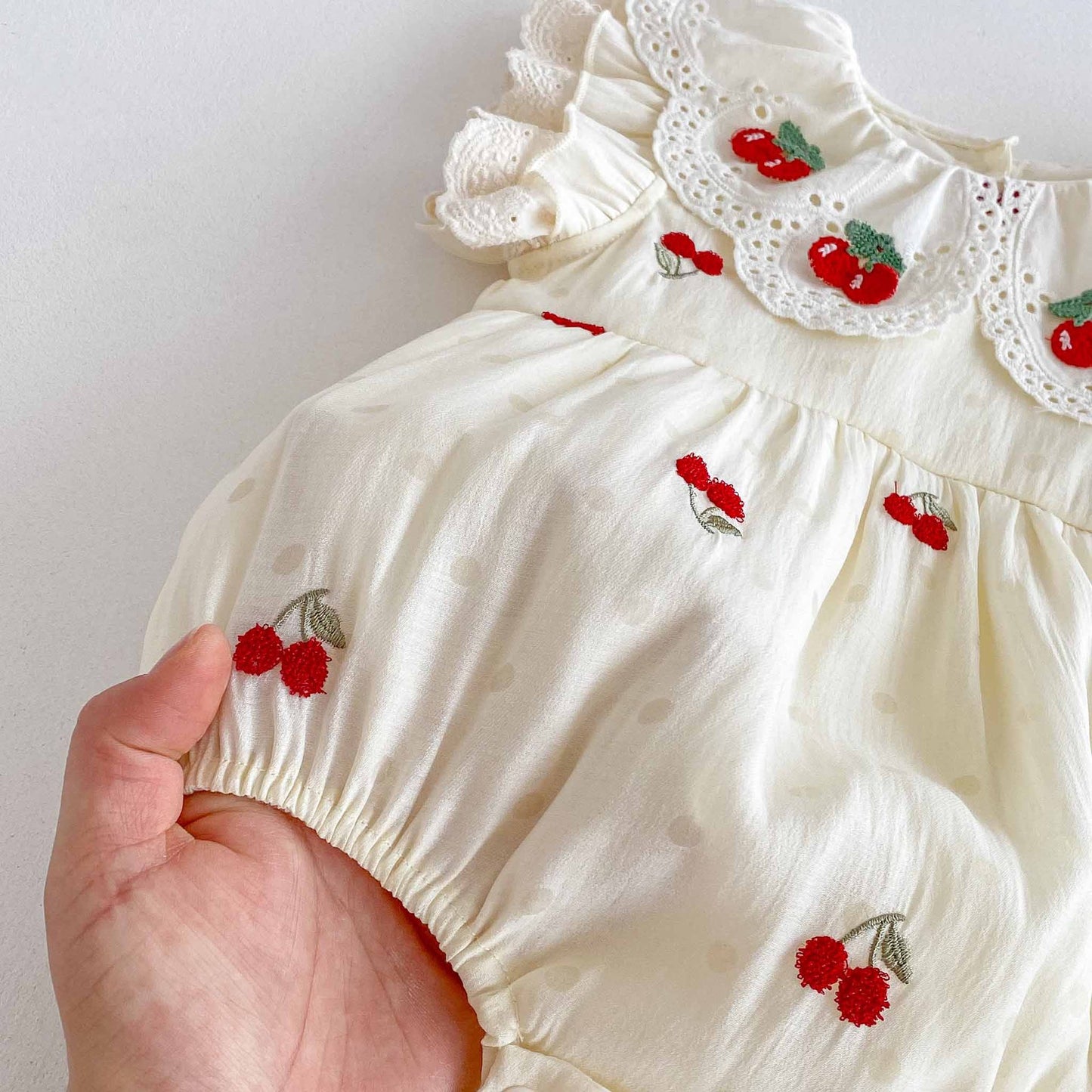 Summer Arrival Baby Girls Cute Fly Sleeves Cherry Embroidered Onesies, MyKids-USA®, Baby One-Pieces, MyKids-USA -  -  -  -  -  -  - 