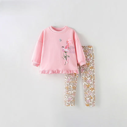 MyKids-USA® Winter Autumn Baby Kids Girls Flowers Pattern Long Sleeves Sweatshirt and Pants Clothing Set