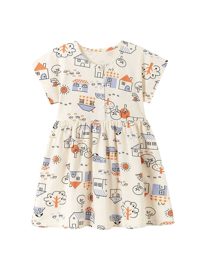 Summer Arrival Cartoon Pattern Crew Neck Short Sleeves Dress for Stylish Girls, MyKids-USA®, Baby & Children's Dresses, MyKids-USA -  -  -  -  -  -  - .