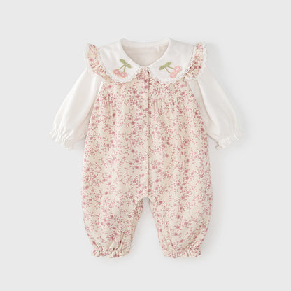 Autumn Arrival Baby Girls Flowers Pattern Single Breasted Romper with Cute Collar, MyKids-USA®, Baby One-Pieces, MyKids-USA -  -  -  -  -  -  - 
