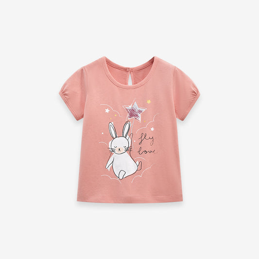 Round Neck Rabbit Cartoon Girls’ T-Shirt In European And American Style For Summer
