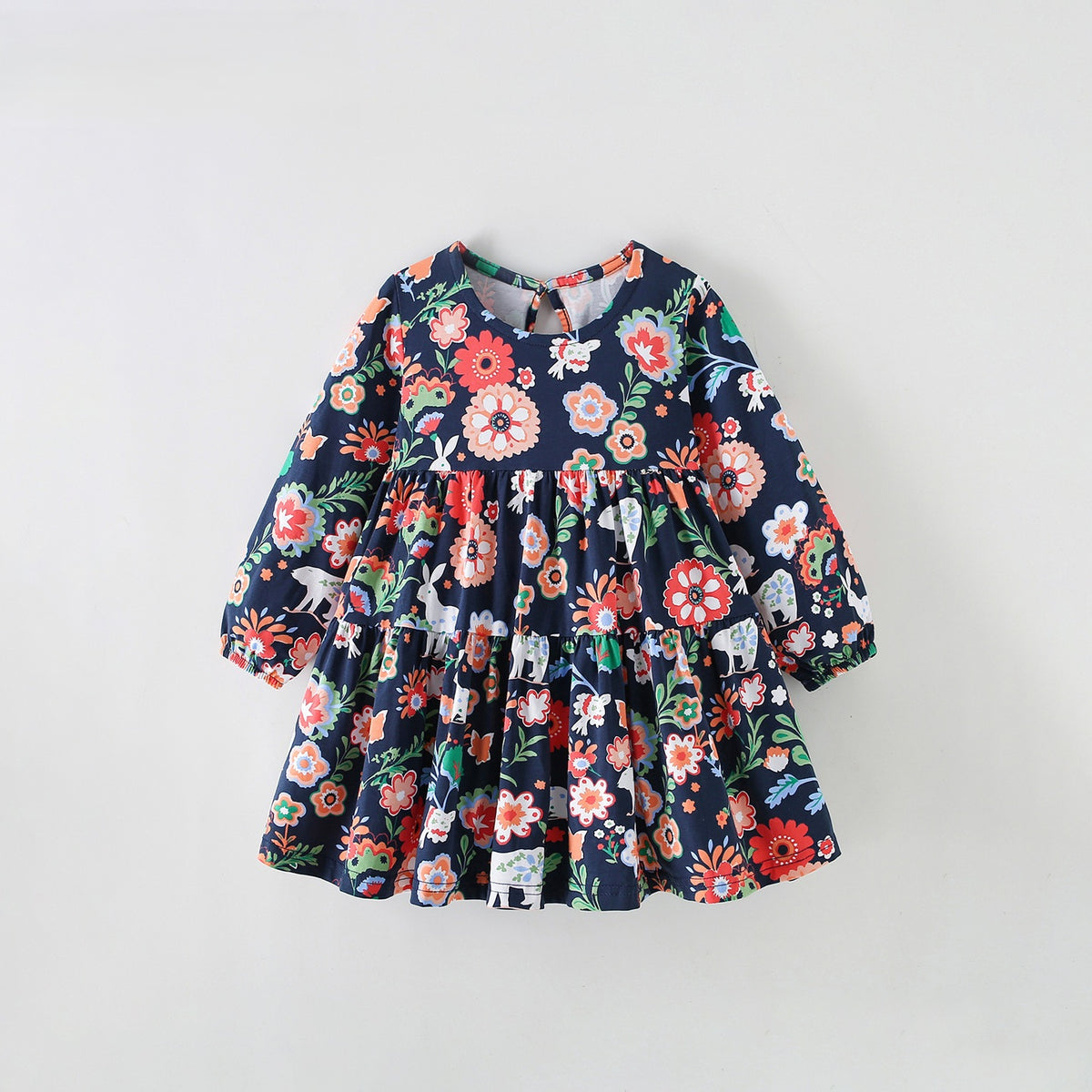 MyKids-USA® Autumn Arrival Baby Kids Girls Princess Flowers Pattern Long Sleeves Dress