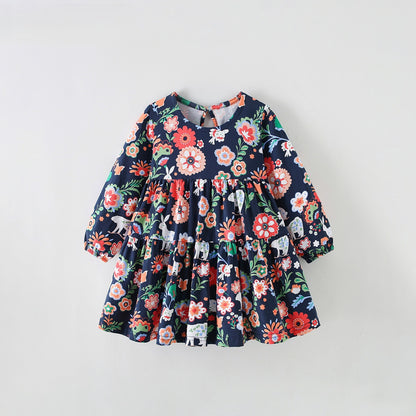 MyKids-USA® Autumn Arrival Baby Kids Girls Princess Flowers Pattern Long Sleeves Dress