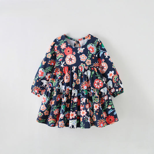 MyKids-USA® Baby Kids Girls Princess Flowers Pattern Long Sleeves Dress