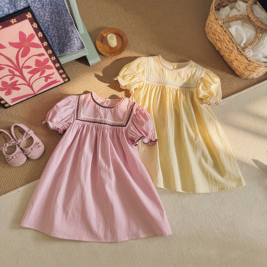 Summer Arrival Baby Girls Short Sleeves Colorful Lace Trim Pattern Dress, MyKids-USA®, Baby & Children's Dresses, MyKids-USA -  -  -  -  -  -  - .