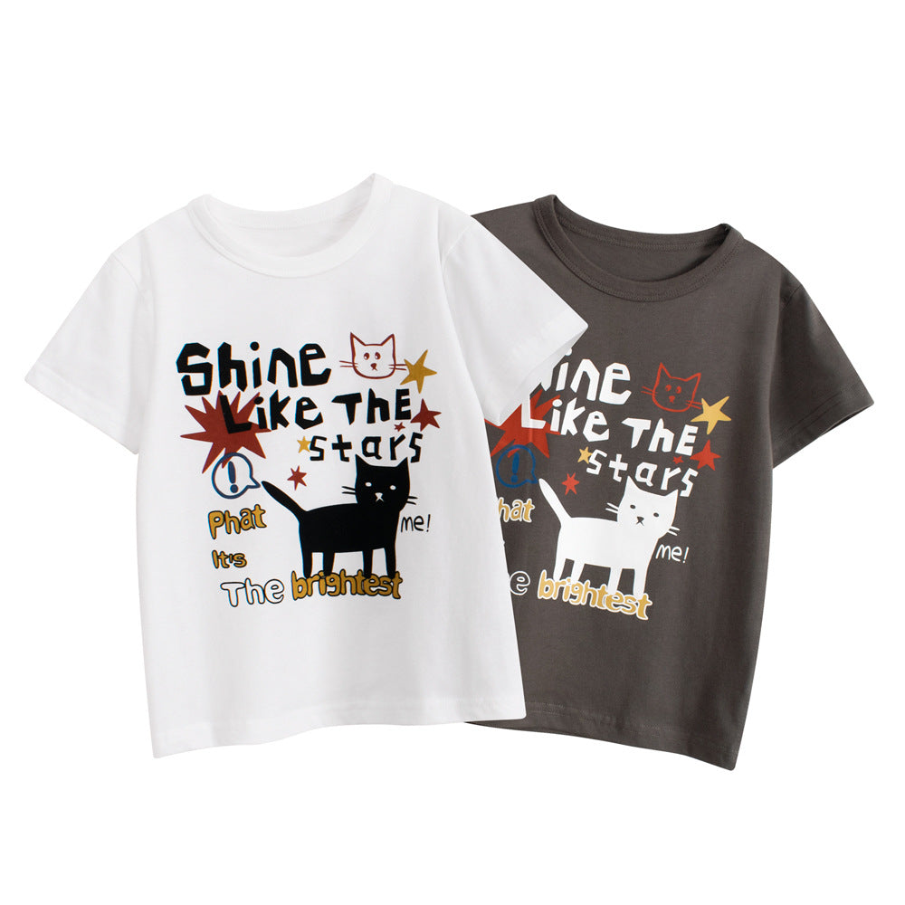 Summer Girls’ Cartoon Cats and Letters Pattern Printed T-shirt in European and American Style, MyKids-USA®, Baby & Toddler Tops, MyKids-USA -  -  -  -  -  -  - 