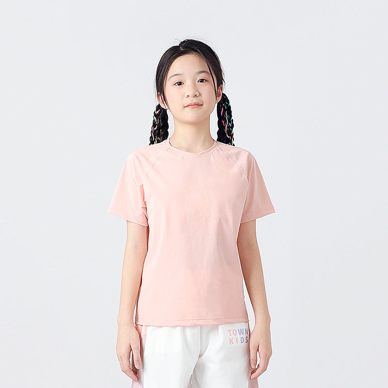 Boys And Girls Solid Color Elastic Quick Dry Sportswear T-Shirt In European And American Style, MyKids-USA®, Baby & Toddler Tops, MyKids-USA - Size/Age - 120 (5-7Y) - Color - Pink -  -  - TR2404071631-E