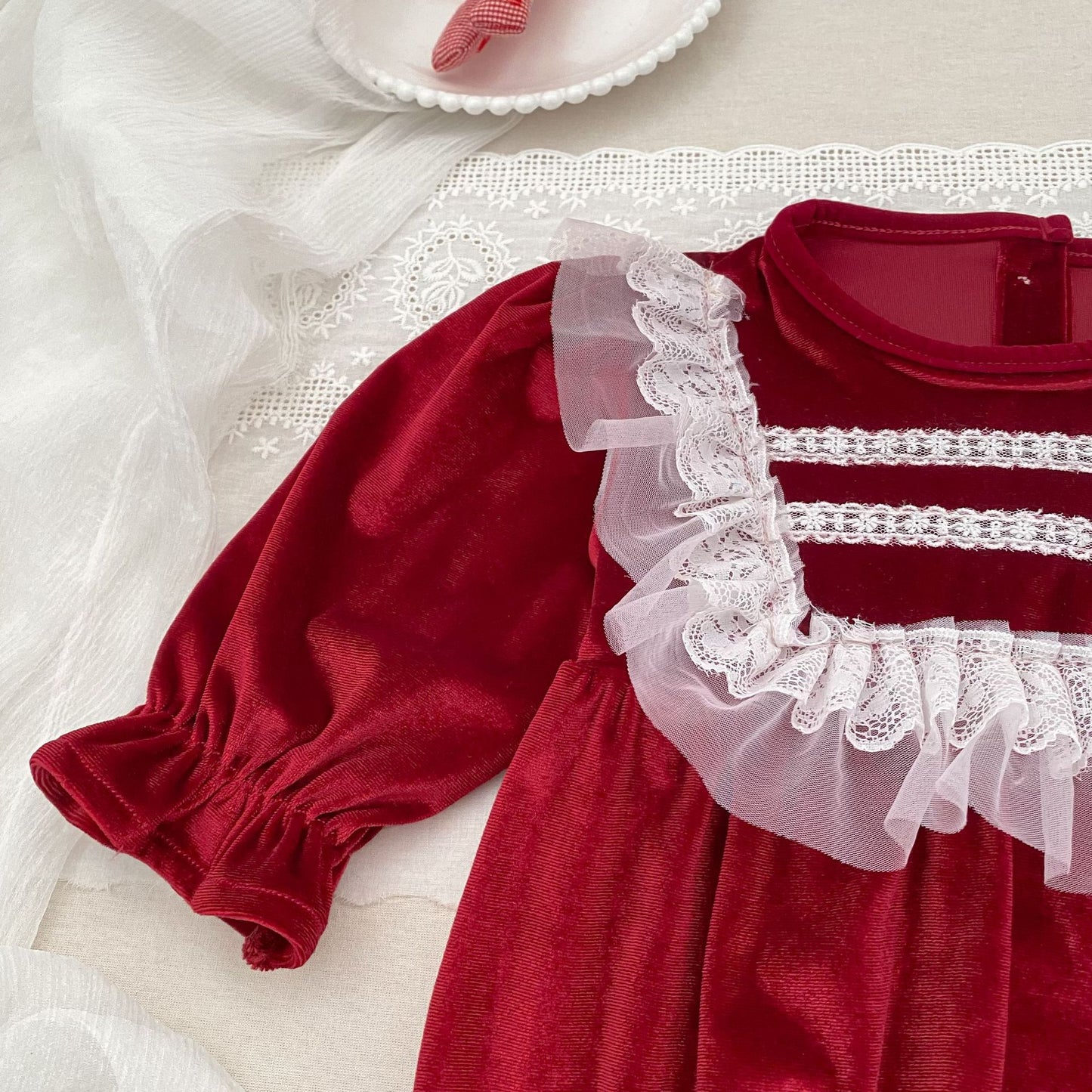 MyKids-USA® Autumn Lace Trim Baby Kids Girls Princess Long Sleeves Bodysuit