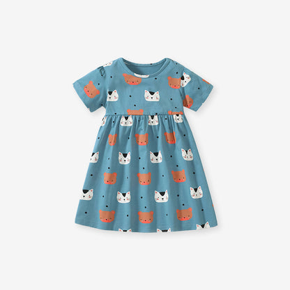 New Arrival Summer Baby Kids Girls Short Sleeves Animals Print Dress With Black Dots
