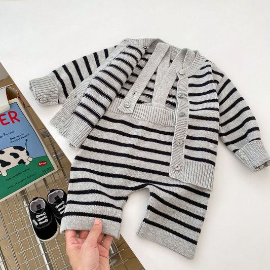 Autumn Striped Pattern Knitted Overalls Combo Cardigan Sets, MyKids-USA®, Baby & Toddler Outfits, MyKids-USA -  -  -  -  -  -  - .