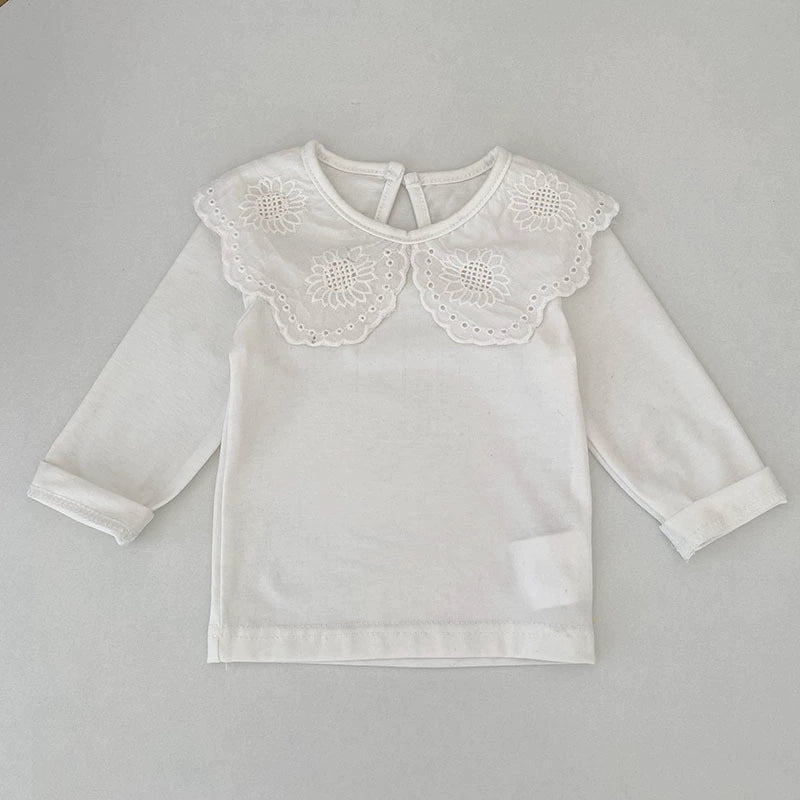 Autumn Arrival Baby Unisex Casual Thin White Long Sleeves Top with Flowers Pattern Collar, MyKids-USA®, Baby & Toddler Tops, MyKids-USA - Size/Age - 66 (3-6M) - Color - Beige -  -  - TR2507312308-A