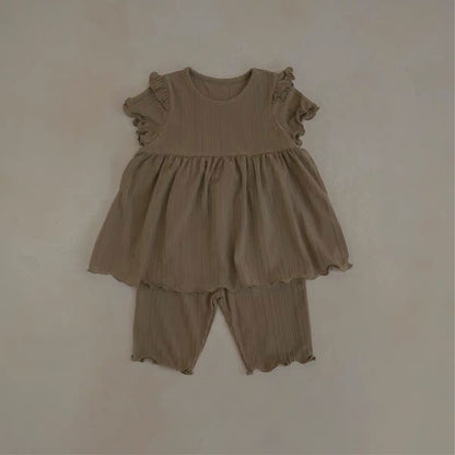 Summer Baby Kids Solid Color Fly Sleeves Vest and Pants Simple Clothing Set for Girls, MyKids-USA®, Baby & Toddler Outfits, MyKids-USA -  -  -  -  -  -  - 