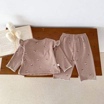 Spring and Autumn Baby Kids Girls Casual Floral Pattern Top and Pants Clothing Set, MyKids-USA®, Baby & Toddler Outfits, MyKids-USA - SIze/Age - 66 (3-6M) - Color - Khaki -  -  - TR2509152253-B.