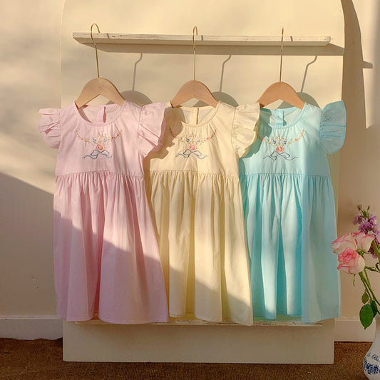 Summer Baby Kids Girls French Fly Sleeves Floral Pattern Embroidered Dress, MyKids-USA®, Baby & Toddler Dresses, MyKids-USA -  -  -  -  -  -  - 