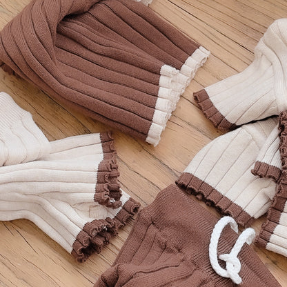 Arrival Spring and Summer Baby Kids Short Sleeves Striped Pattern T-shirt and Shorts Knitted Clothing Set
