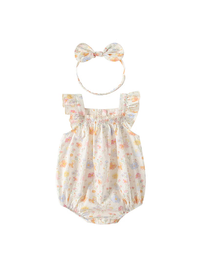 Summer Arrival Baby Girls Sleeveless Floral Pattern Bodysuits