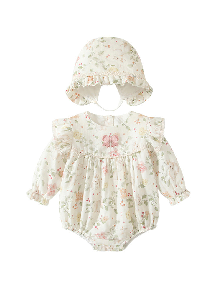 Spring Arrival Baby Girls Flowers Pattern Long Sleeved Onesies with Hat, MyKids-USA®, Baby One-Pieces, MyKids-USA -  -  -  -  -  -  - 