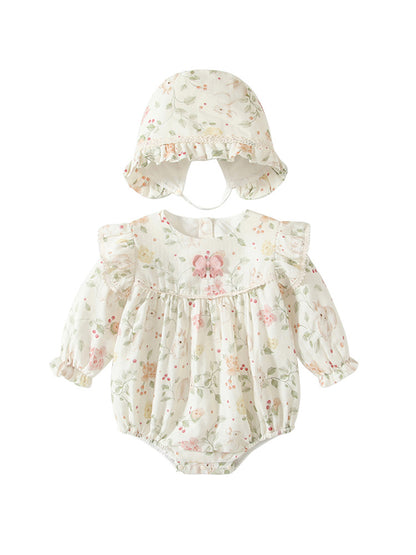 Spring Arrival Baby Girls Flowers Pattern Long Sleeved Onesies with Hat, MyKids-USA®, Baby One-Pieces, MyKids-USA -  -  -  -  -  -  - 