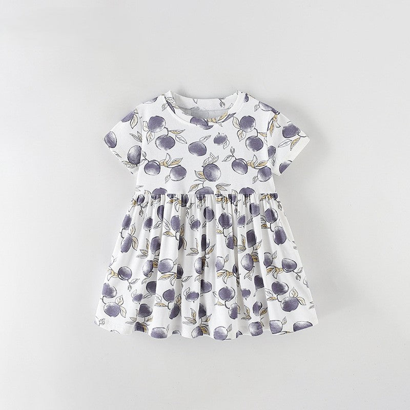 Summer Baby Kids Girls Short Sleeves Fruits Pattern Dress, MyKids-USA®, Baby & Children's Dresses, MyKids-USA - Size/Age - 100 (2-3Y) - Color - Grey -  -  - TR2605242347-A.