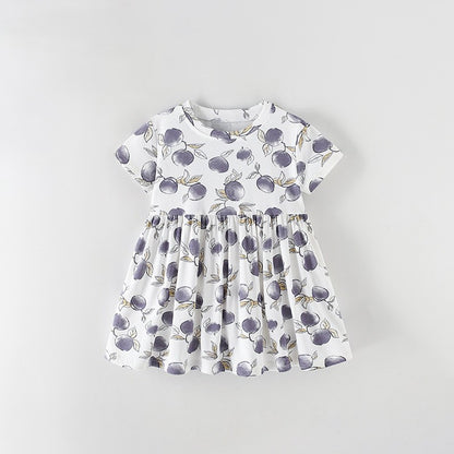 Summer Baby Kids Girls Short Sleeves Fruits Pattern Dress, MyKids-USA®, Baby & Children's Dresses, MyKids-USA - Size/Age - 100 (2-3Y) - Color - Grey -  -  - TR2605242347-A.