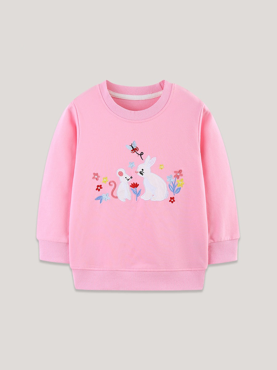 Autumn and Spring Arrival Rabbits Cartoon Pattern Long Sleeves Pullover for Stylish Girls