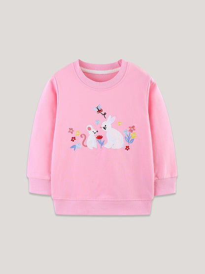 Autumn and Spring Arrival Rabbits Cartoon Pattern Long Sleeves Pullover for Stylish Girls