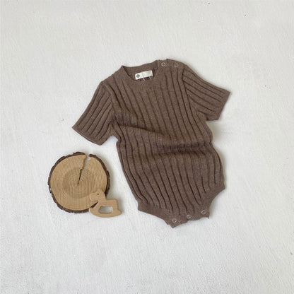 Summer Arrival Baby Unisex Short Sleeves Striped Pattern Knitted Bodysuit