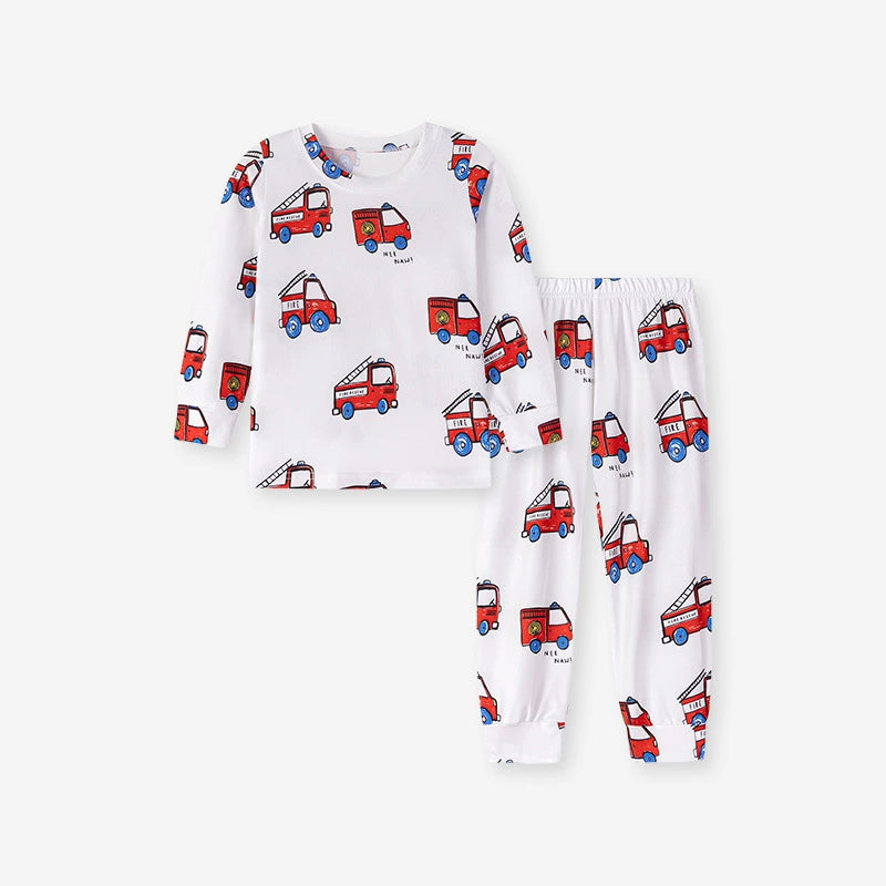Fire Truck Kids Pajama Set – Long Sleeve Shirt and Pants, Cartoon Firefighter Design, MyKids-USA®, Baby & Toddler Sleepwear, MyKids-USA - Size/Age - 90 (12-24M) - Color - Beige -  -  - TR2508282146-A