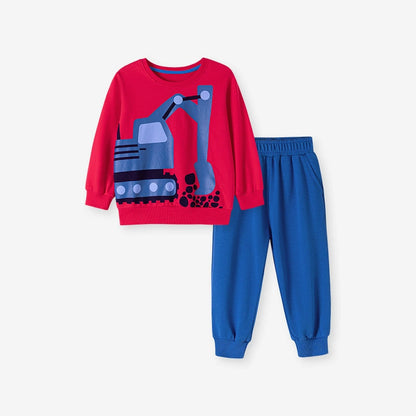 Spring and Autumn Boys Excavator Cartoon Pattern Long Sleeves Sweatshirt and Pants Clothing Set, MyKids-USA®, Baby & Toddler Outfits, MyKids-USA - Size/Age - 90 (12-24M) - Color - Red -  -  - TR2507132027-A