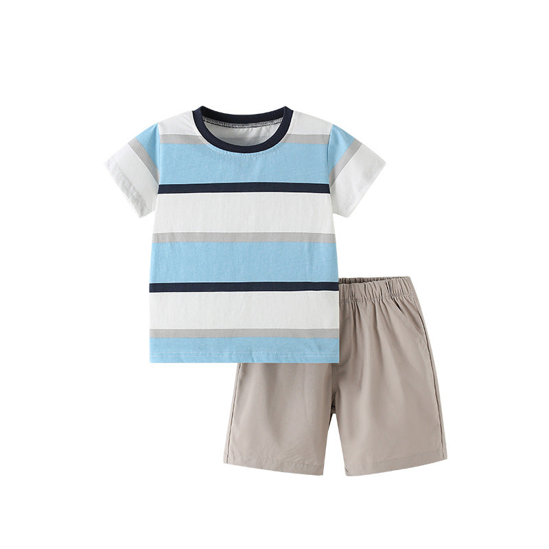 Summer Baby Kids Casual Striped Pattern T-shirt and Shorts Clothing Set for Boys, MyKids-USA®, Baby & Toddler Outfits, MyKids-USA - Size/Age - 100 (2-3Y) - Color - Blue -  -  - TR2505131920-A