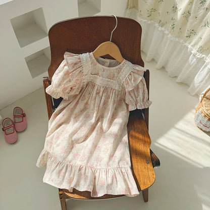 Summer Arrival Baby Kids Girls Vintage Short Sleeves Flowers Pattern Printed Dress, MyKids-USA®, Baby & Toddler Dresses, MyKids-USA - Size/Age - 90 (12-24M) - Color - Apricot -  -  - TR2503131538-A