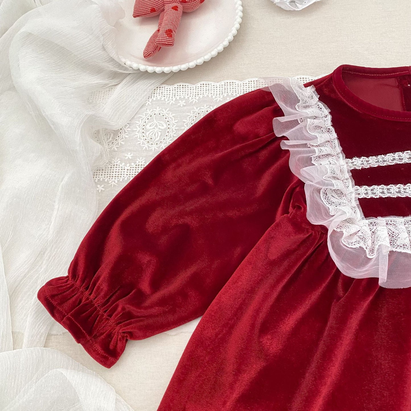 MyKids-USA® Autumn Lace Trim Baby Kids Girls Princess Long Sleeves Dress