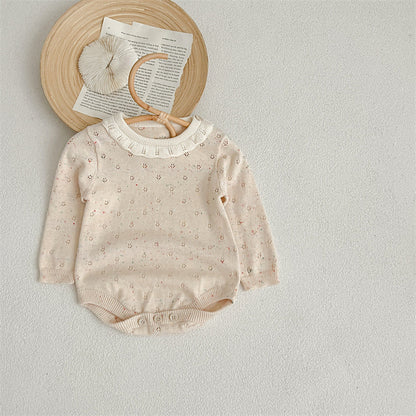 Solid Color Ruffle Neck Hollow Carved Design Onesies