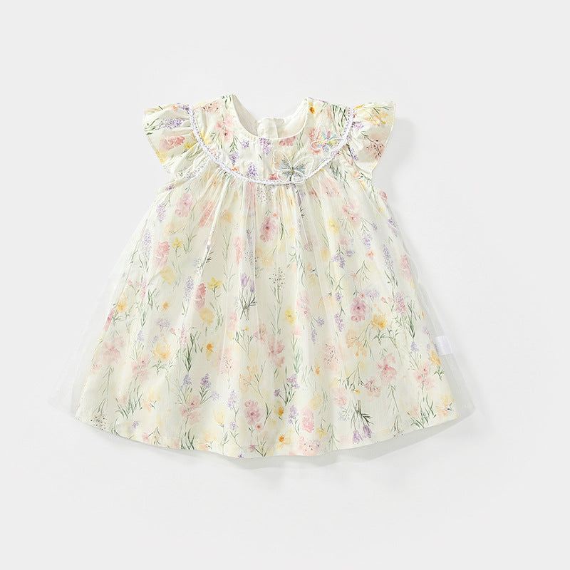 Summer Arrival Baby Girls Cute Butterfly and Floral Pattern Fly Sleeves Dress, MyKids-USA®, Baby & Toddler Dresses, MyKids-USA - Size/Age - 80 (9-12M) - Color - Beige -  -  - TR2504291921-A