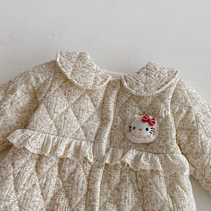 Winter Arrival Baby Girls Long Sleeves Floral and Argyle Pattern Fleece-line Warm Rompers, MyKids-USA®, Baby One-Pieces, MyKids-USA -  -  -  -  -  -  - 