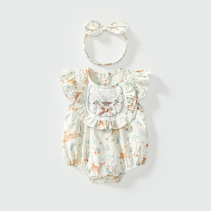 Summer Arrival Baby Girls Cute Animals and Floral Pattern Fly Sleeves Onesies, MyKids-USA®, Baby One-Pieces, MyKids-USA - Size/Age - 66 (3-6M) - Color - Beige -  -  - TR2504291912-A