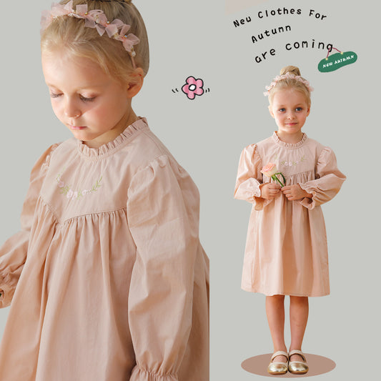 Arrival Autumn Girls Simple Ruffle Neck Long Sleeves Flowers Embroidery Pattern Dress, MyKids-USA®, Baby & Toddler Dresses, MyKids-USA -  -  -  -  -  -  - 