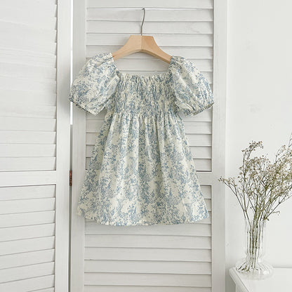 Design Summer Girls Square Neck Short Puff Sleeves Floral Print Onesies And Dress – Princess Sister Matching Set, MyKids-USA®, Baby & Toddler Outfits, MyKids-USA -  -  -  -  -  -  - 