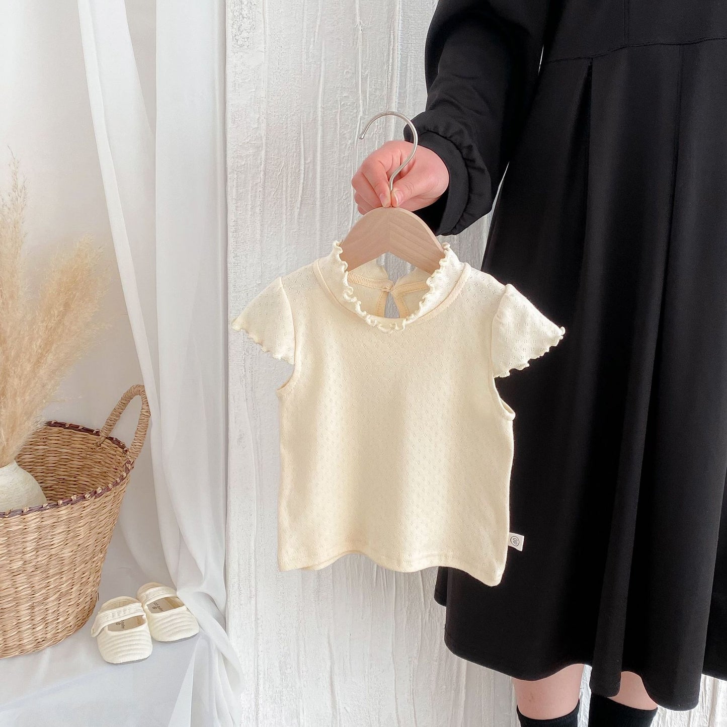 Summer Arrival Baby Kids Girls Cute Solid Color Hollow-out Pattern Fly Sleeves Top, MyKids-USA®, Baby & Toddler Tops, MyKids-USA - Size/Age - 80 (9-12M) - Color - Apricot -  -  - TR2506141048-A