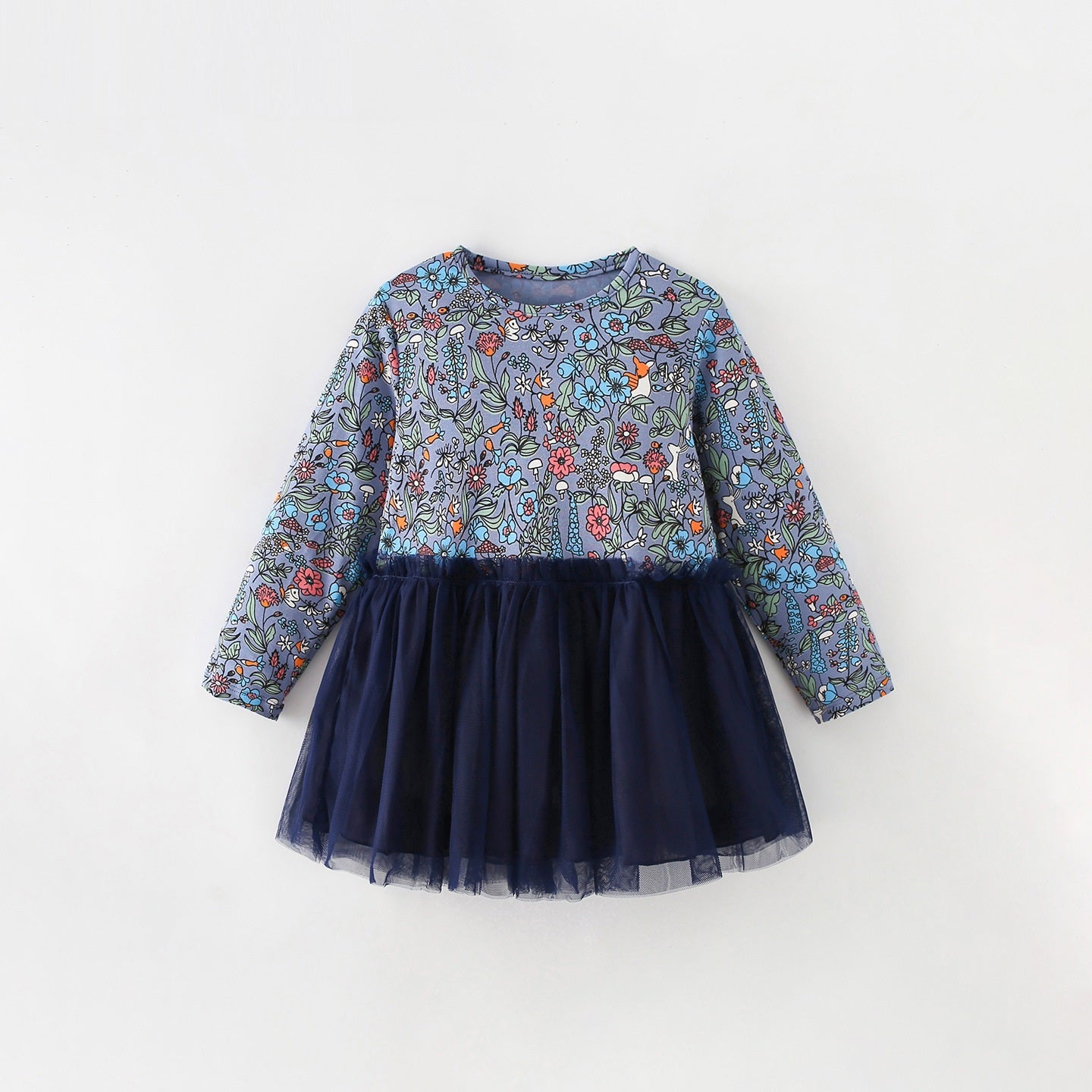MyKids-USA® Autumn Tulle Patchwork Baby Kids Girls Princess Floral Long Sleeves Dress