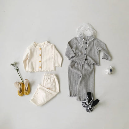 MyKids-USA® Spring and Autumn Baby Kids Girls Long Sleeves Solid Color Shirt and Pants Clothing Set