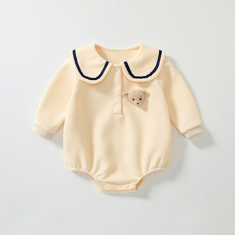 Autumn Hot Selling Baby Unisex Teddy Bear Pattern Apricot Onesies Bodysuits with Collar, MyKids-USA®, Baby One-Pieces, MyKids-USA - Size/Age - 66 (3-6M) - Color - Apricot -  -  - TR2506242323-A