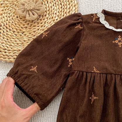 MyKids-USA® Autumn Embroidery Pattern Baby Kids Girls Princess Long Sleeves Bodysuit