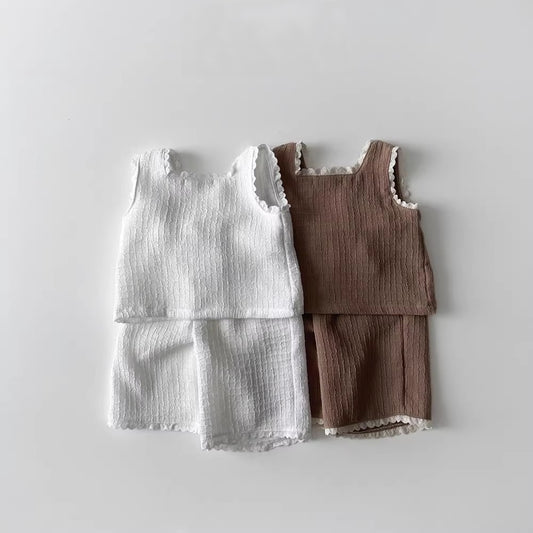 Summer Baby Kids Girls Simple Casual Sleeveless Square Neck Vest Top And Shorts Clothing Set, MyKids-USA®, Baby & Toddler Outfits, MyKids-USA -  -  -  -  -  -  - .