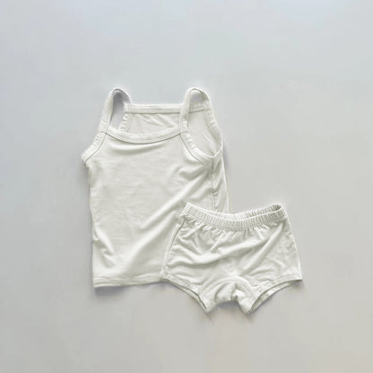 Arrival Summer Baby Unisex Sleeveless Simple Plain Vest and Shorts Clothing Set